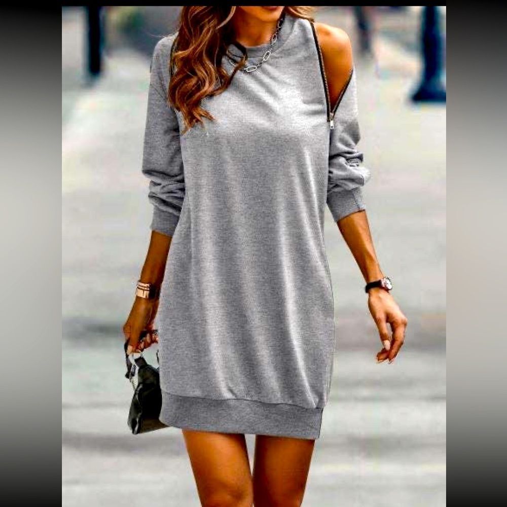 Gray Long Sleeve Tunic Dress